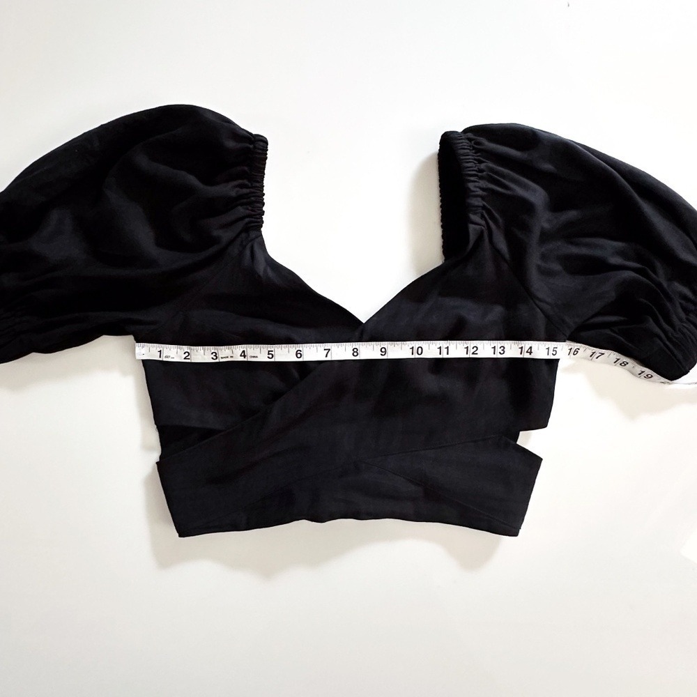 NWT Anthropologie‎ Black Crop Top Puff Sleeve Blouse Criss Cross Open Back Party - Picture 6 of 14